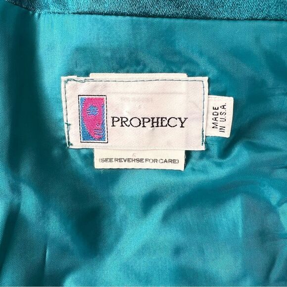 Prophecy Vintage Teal Blue Satin Strapless Peplum Bow Top - Picture 10 of 10